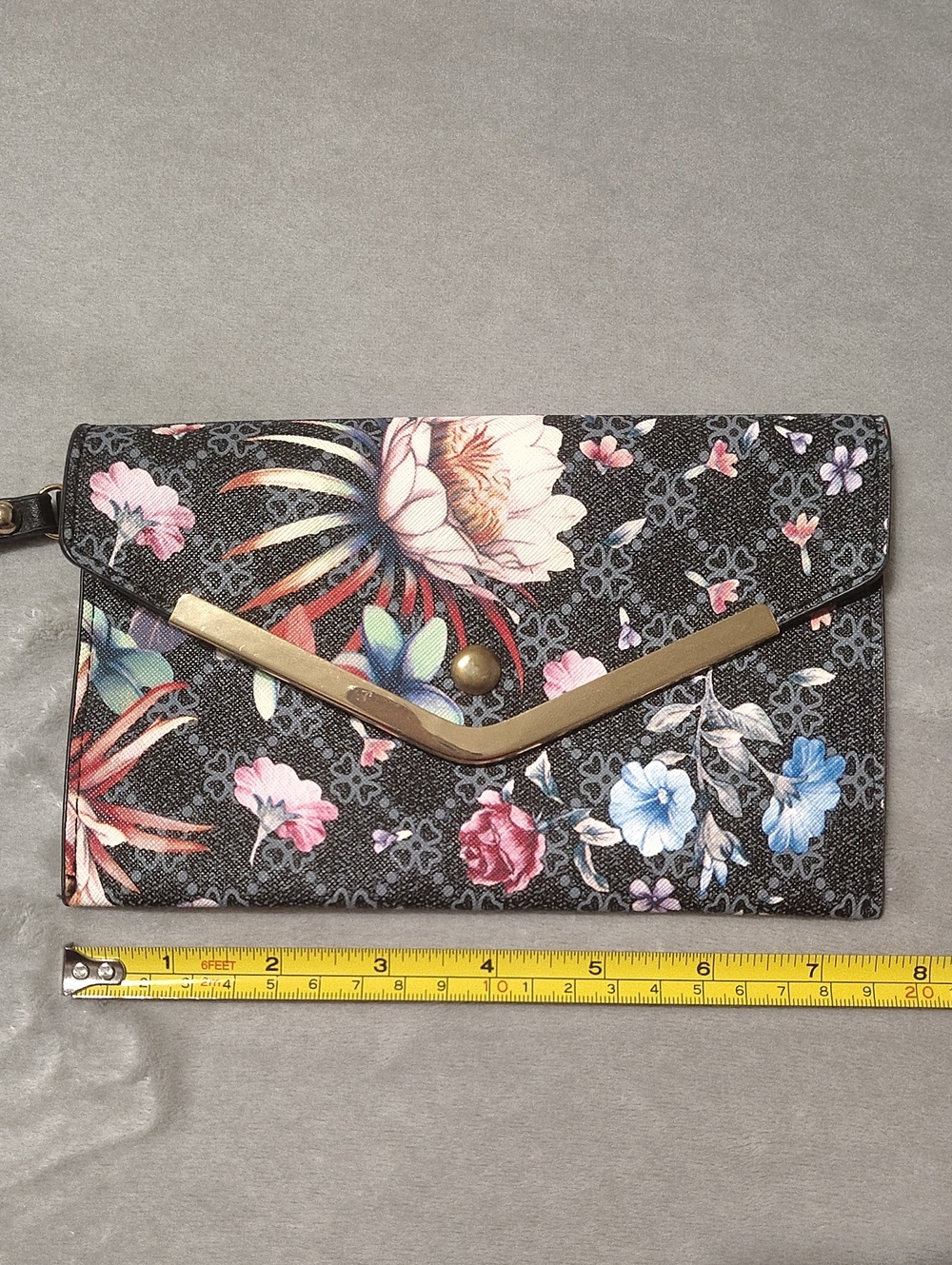 Black With Gold And Floral Wristlet